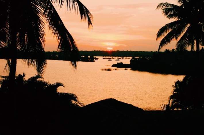 Sunset over the backwaters in Kerala